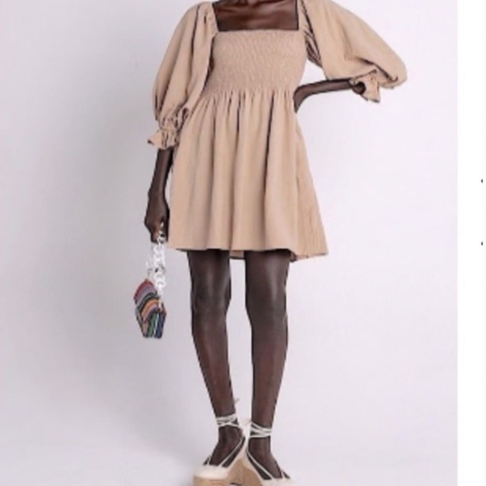 Anthropologie x Kourt Portia Smocked Linen Dress M Milkmaid Cottagecore Coquette - Picture 7 of 11